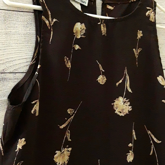 Floral Watercolor Print Tank Dress VTG 90s Brown Beige Size M - Picture 2 of 10